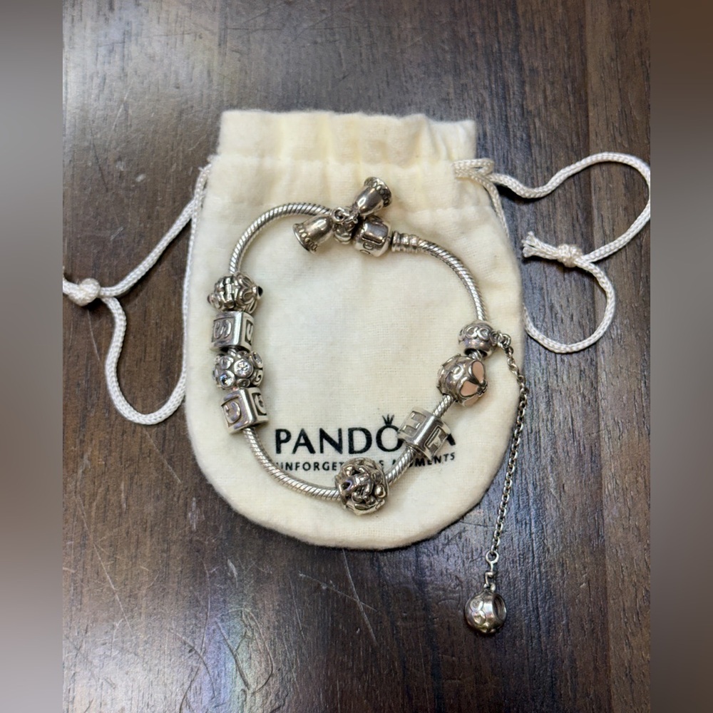 Pandora Silver Charm Bracelet with Intricate Details